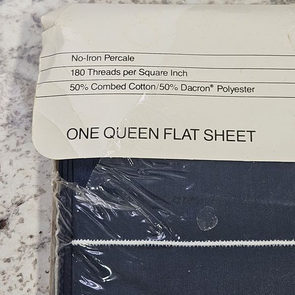 Vintage NOS JC Penney Smooth Touch Queen Flat Sheet Navy Blue 180 TC - Picture 3 of 5